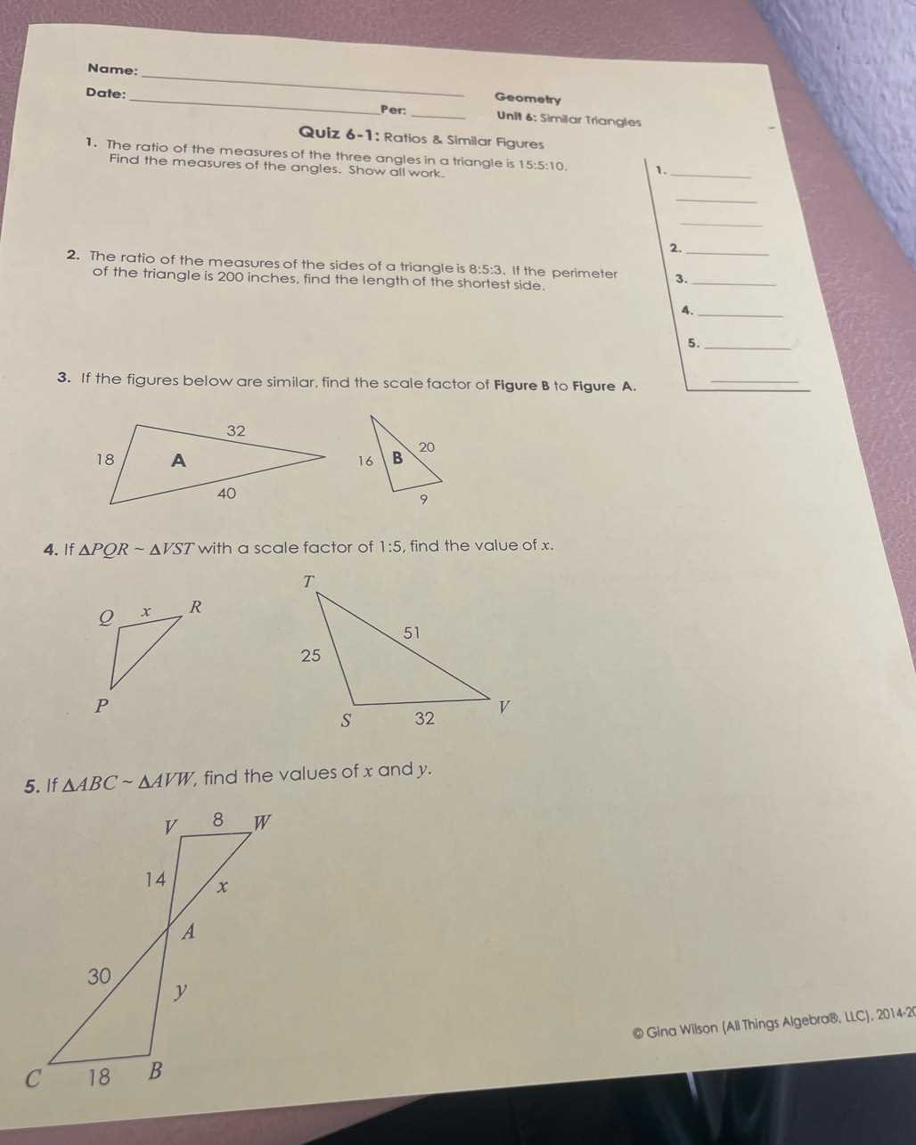 unit 6 test similar triangles answers