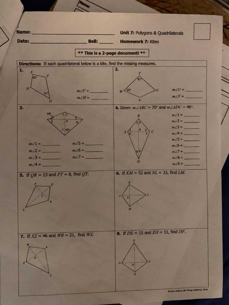 unit 7 polygons and quadrilaterals test answer key