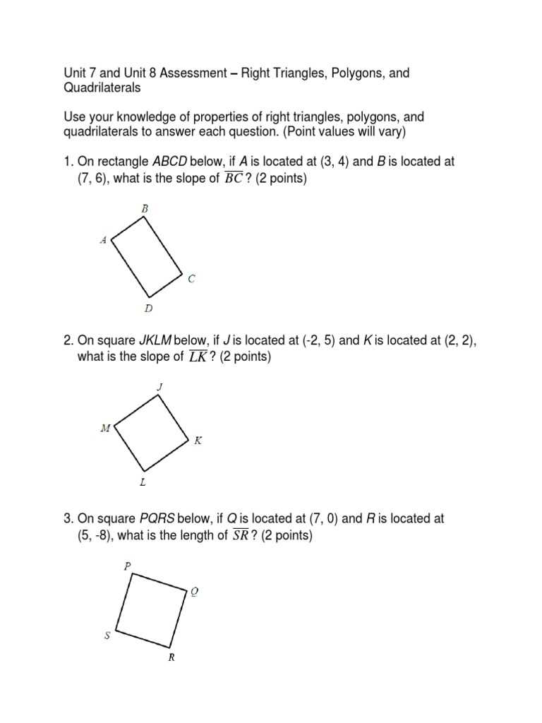 unit 7 polygons and quadrilaterals test answers