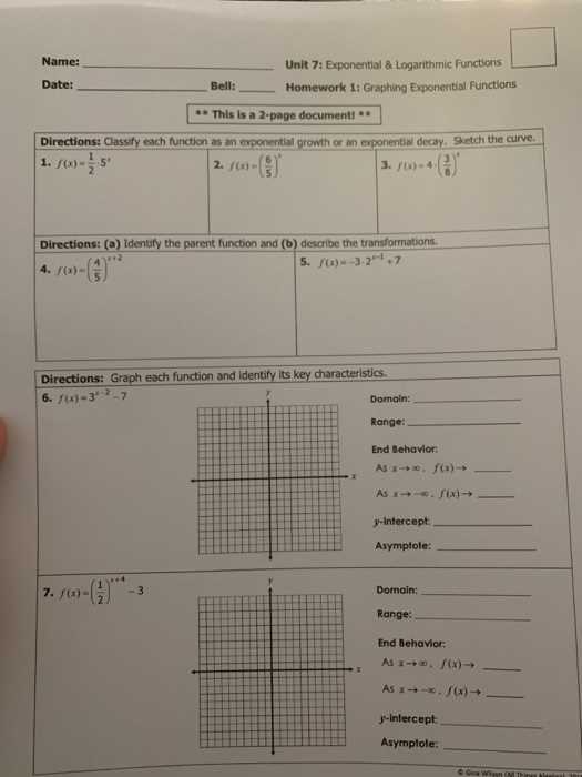 unit 7 test study guide exponential and logarithmic functions answers