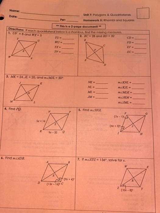 unit 7 test study guide polygons and quadrilaterals answers
