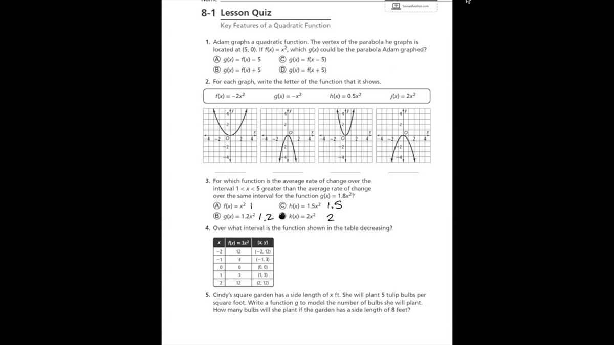 unit 8 test study guide quadratic equations answers