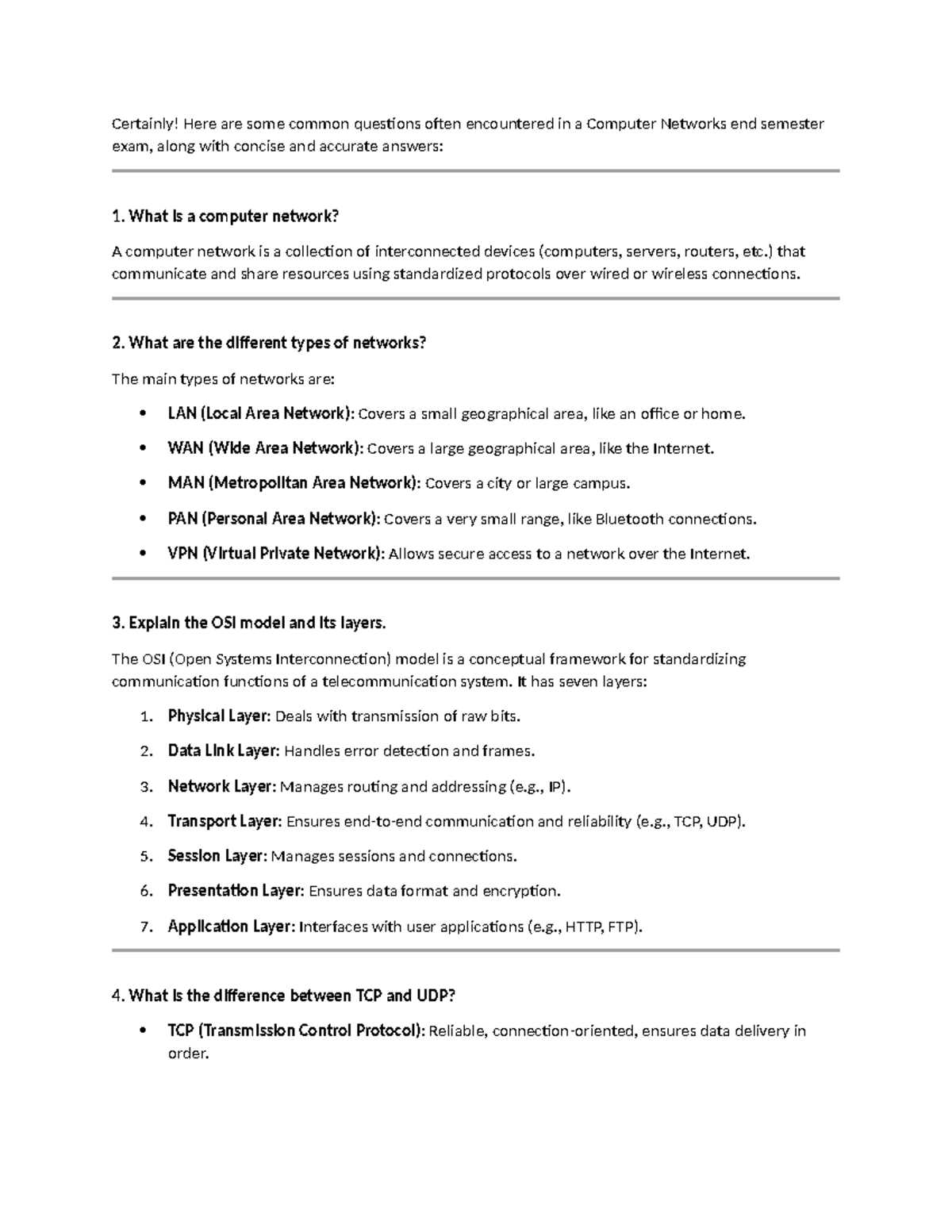 network exam questions and answers