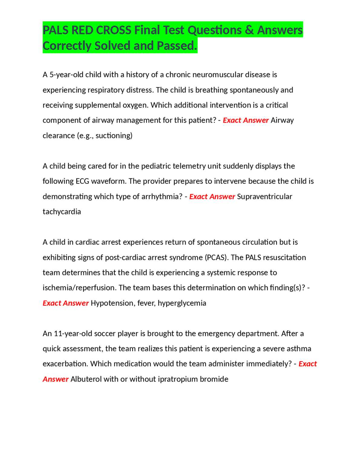 red cross als final exam answers