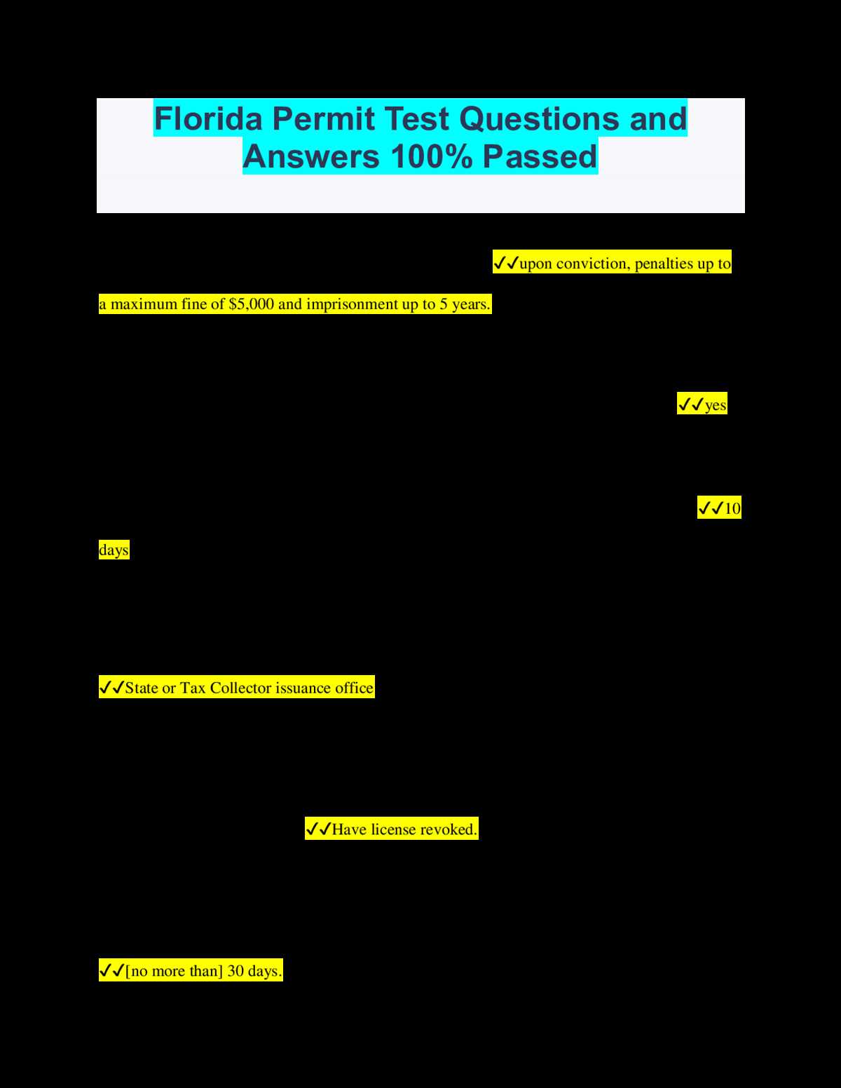 answers for the permit test