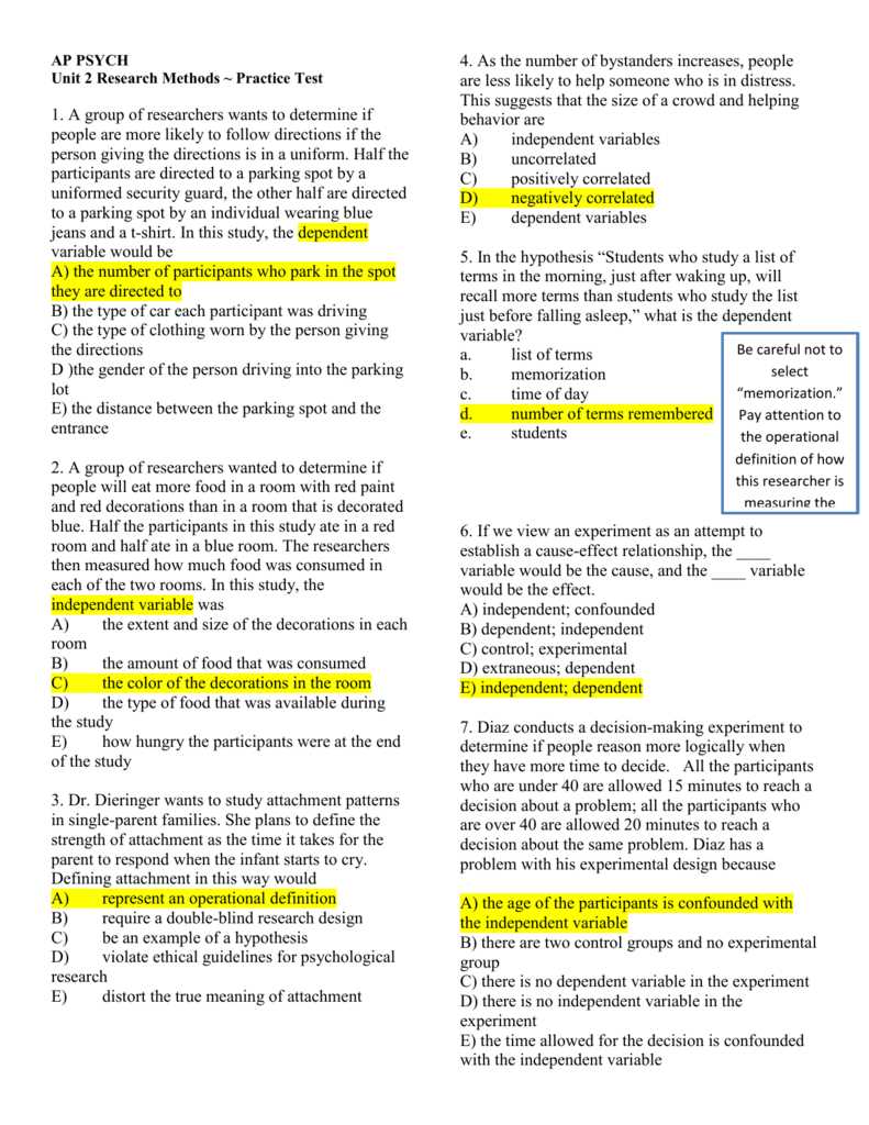 psychology unit 1 test answers