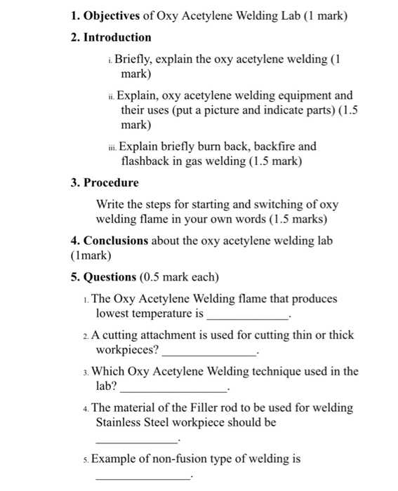 oxy acetylene safety test answers