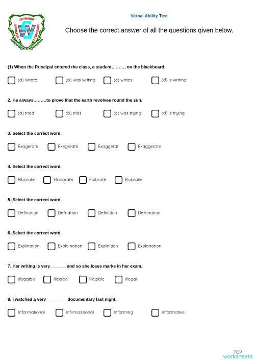 verbal ability test questions and answers
