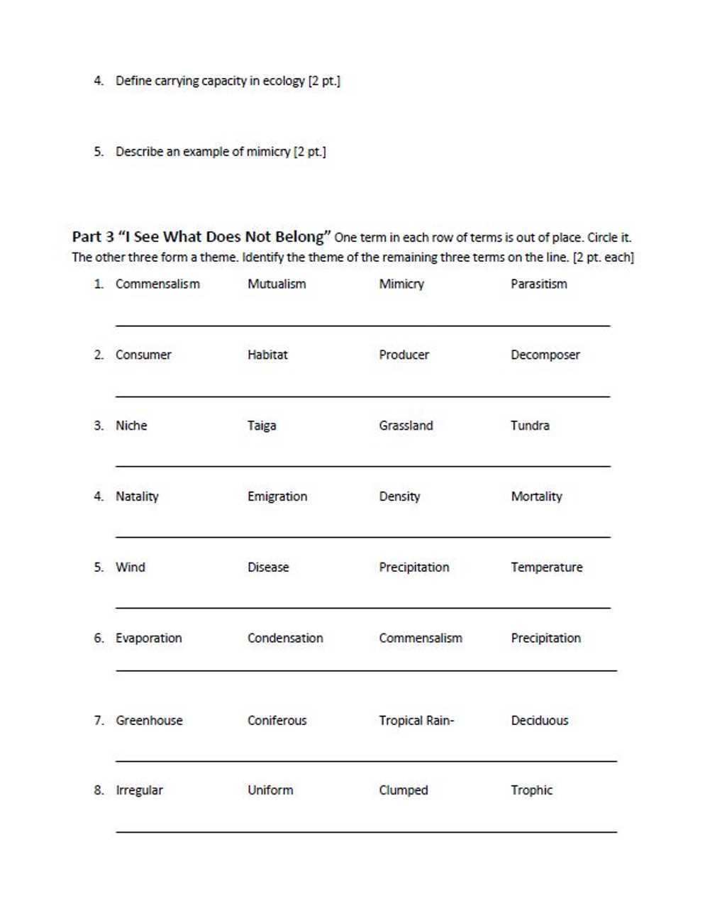 ecology practice test answers