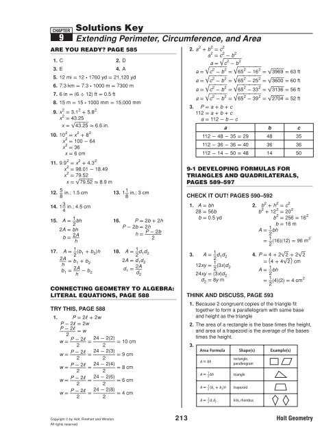 geometry common core chapter 9 test answers