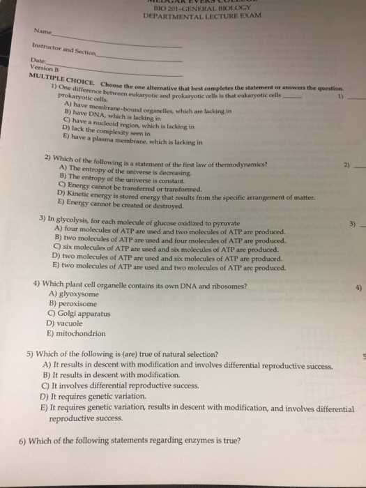 general biology test questions and answers