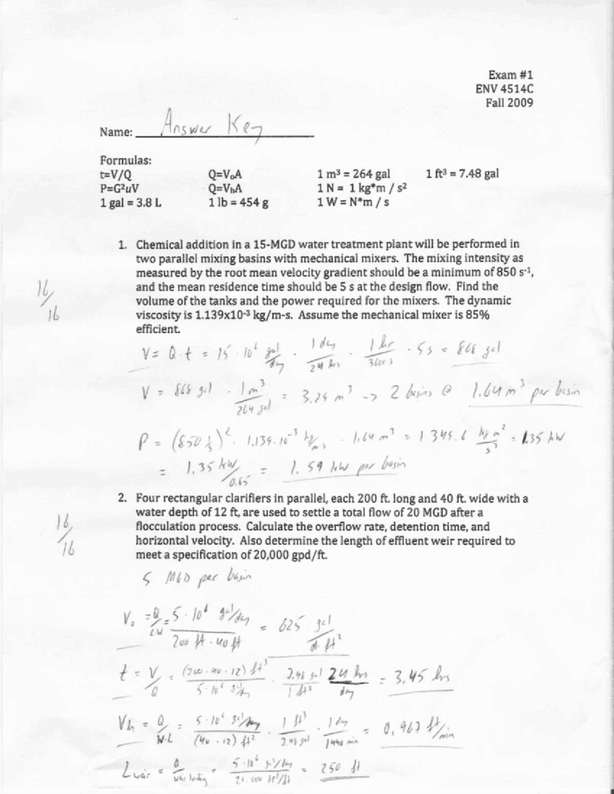 wastewater exam answers