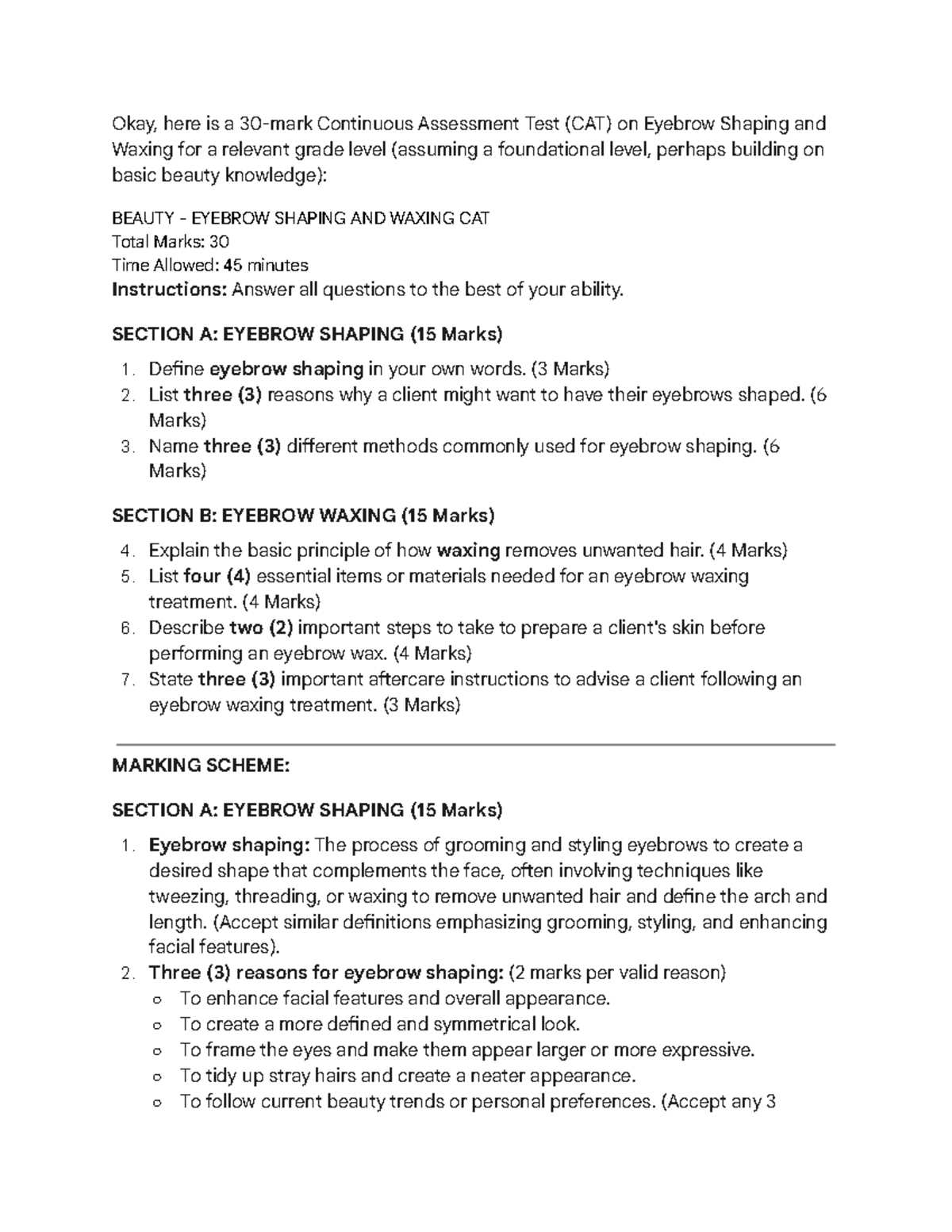 waxing test questions and answers