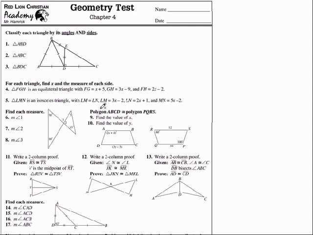 geometry chapter 4 test answer key