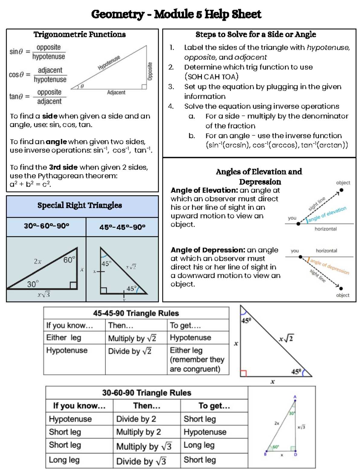 geometry placement test answer key
