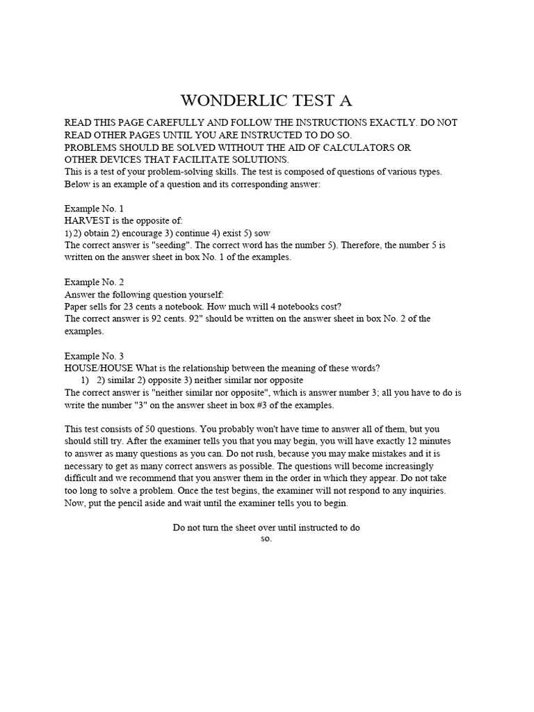 wonderlic practice test questions and answers