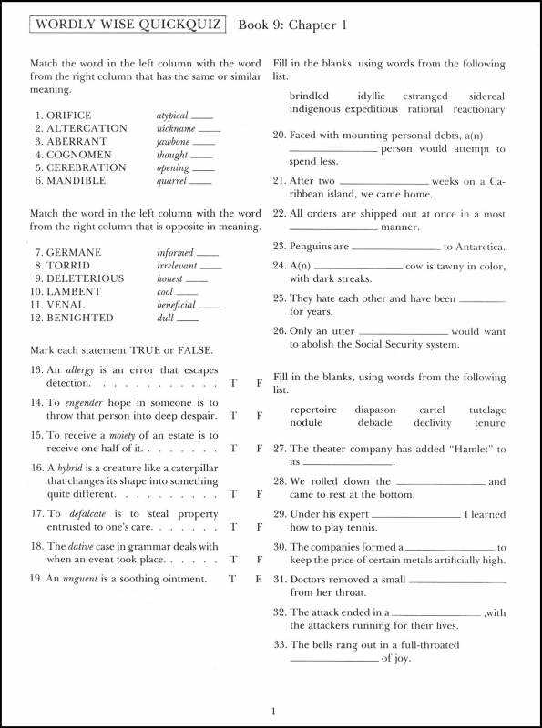 wordly wise book 8 lesson 8 test answer key