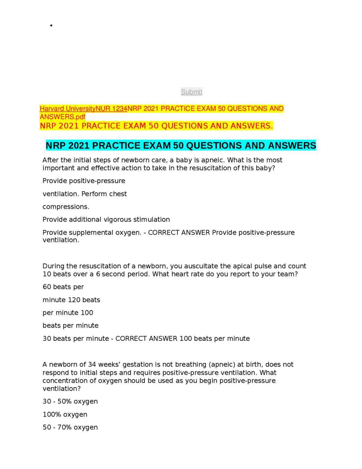 nrp exam answers