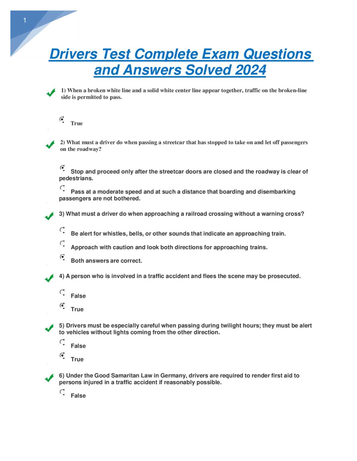 drivers written test questions and answers