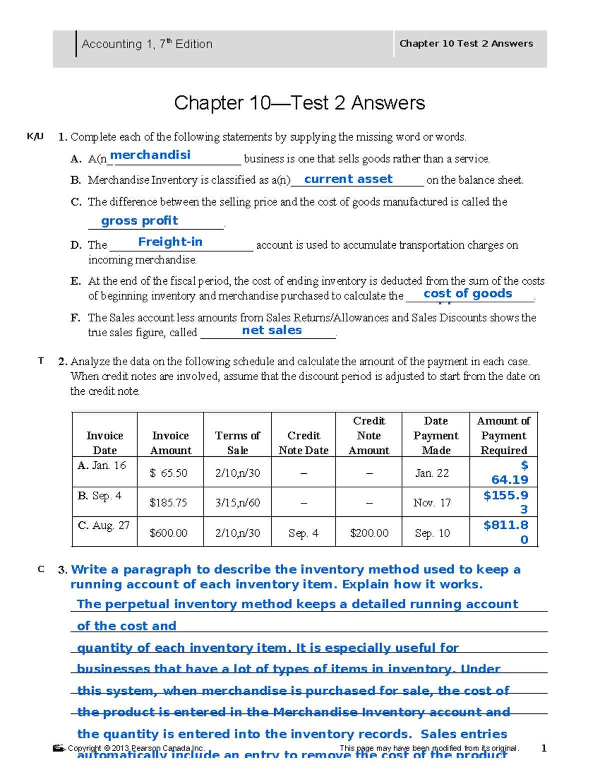 accounting chapter 7 test answers
