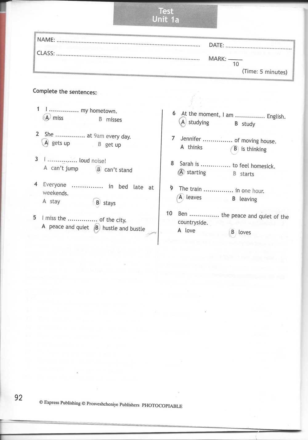 express publishing photocopiable test answers
