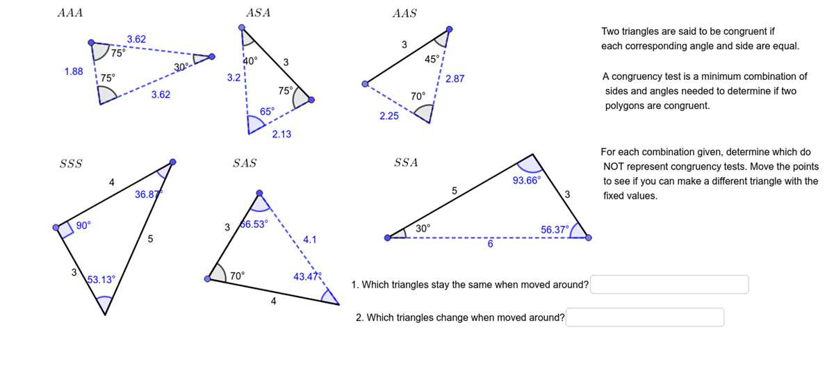 congruent triangles test review answers
