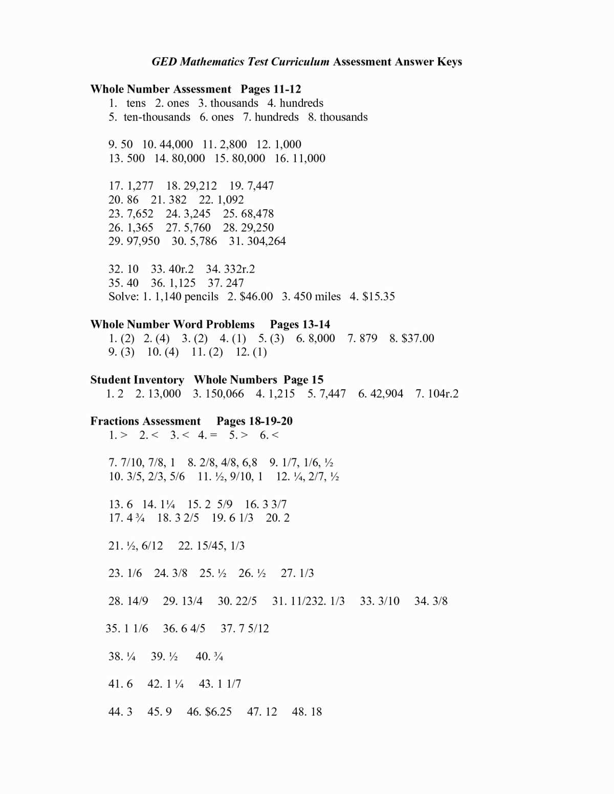 ged test answer key