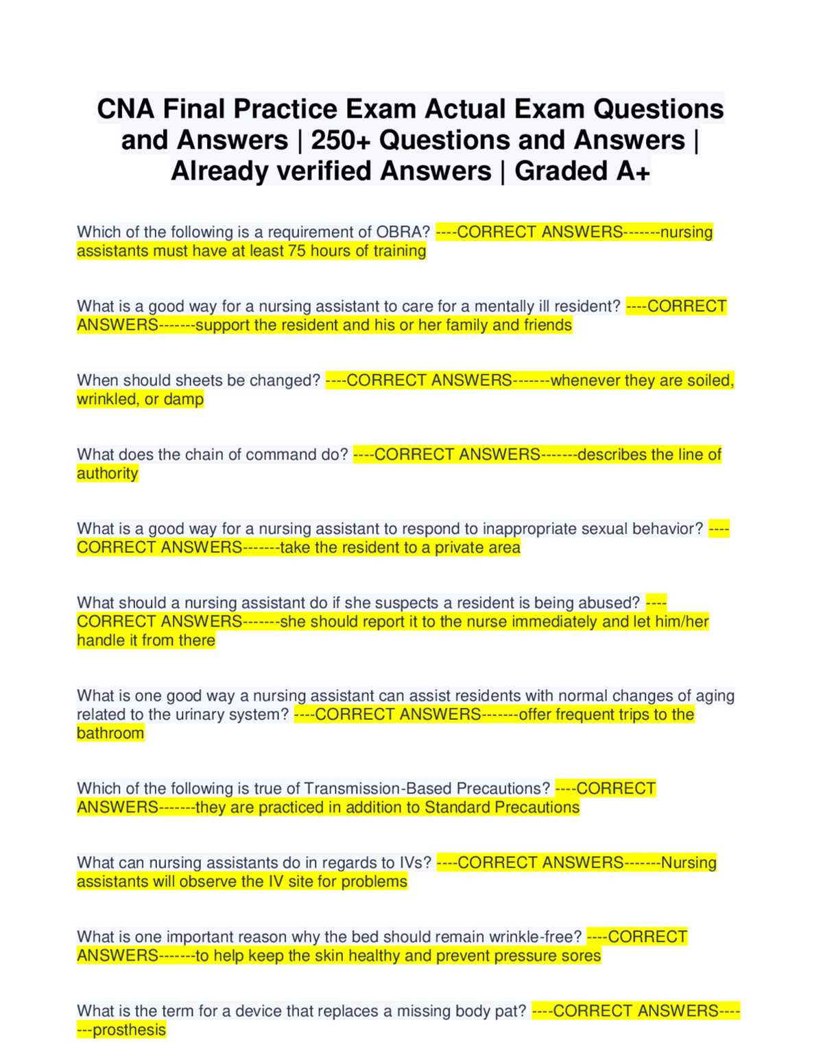 cna written exam practice questions and answers cna written exam practice questions and answers