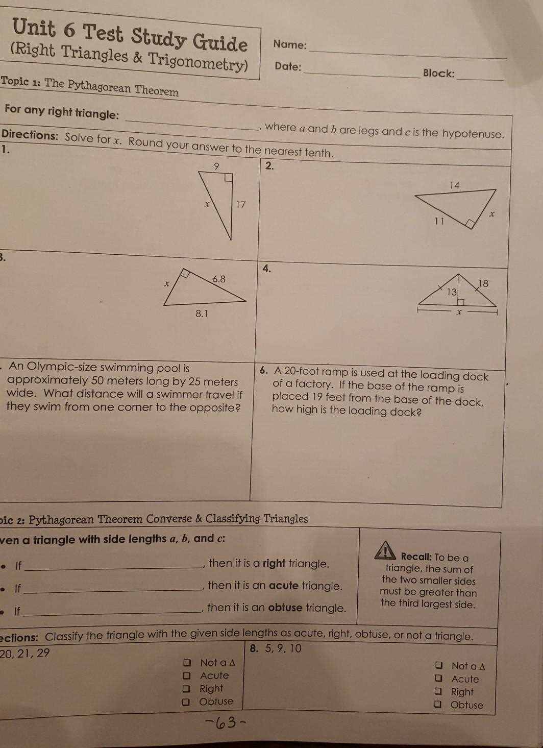 unit 6 test study guide similar triangles answers