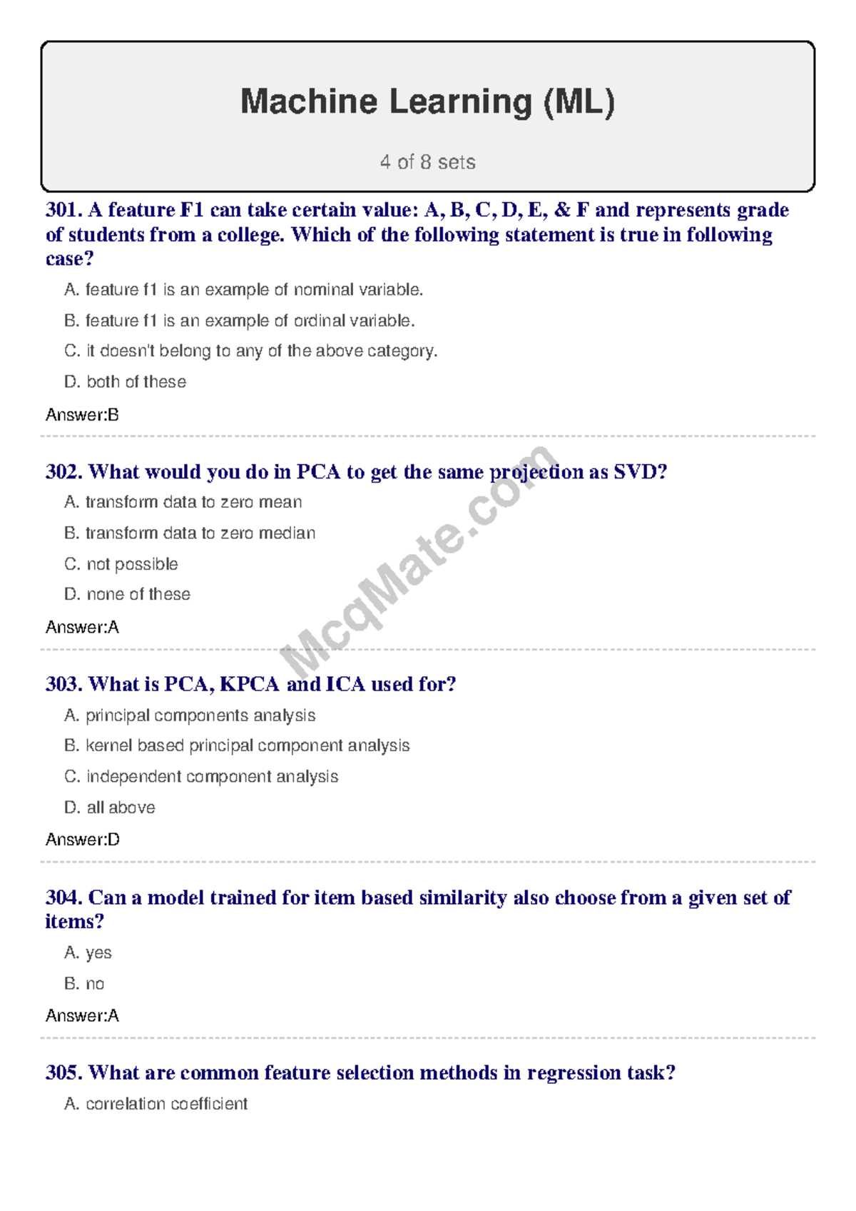 machine learning exam questions and answers