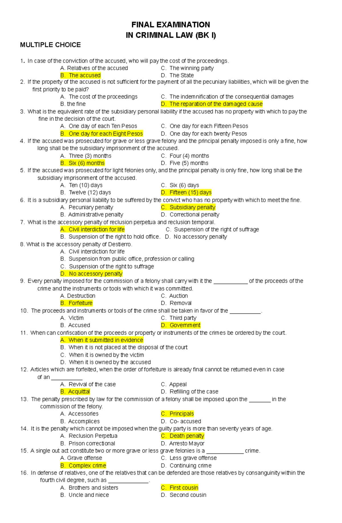 how to answer a criminal law exam question