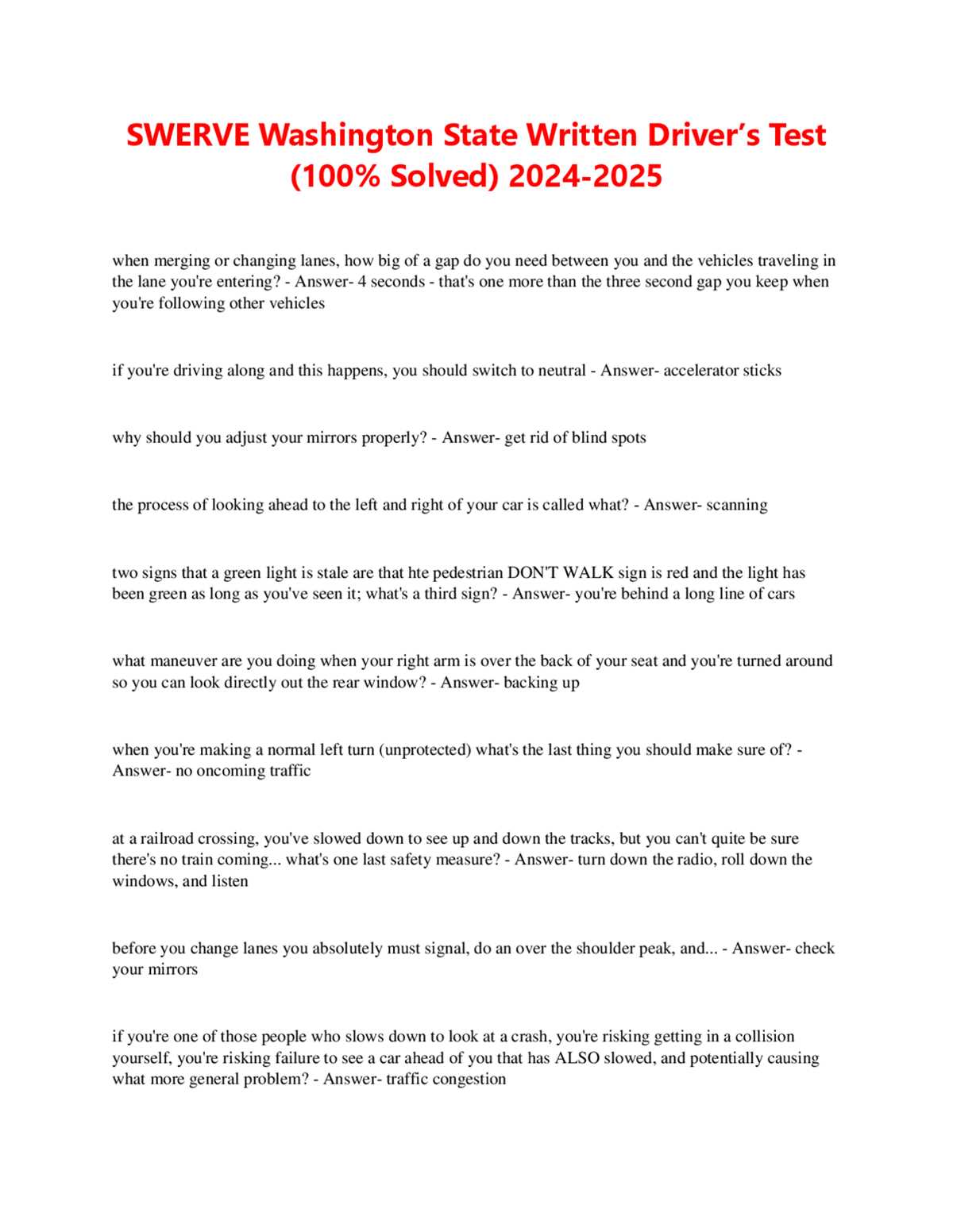 washington state cdl test answers