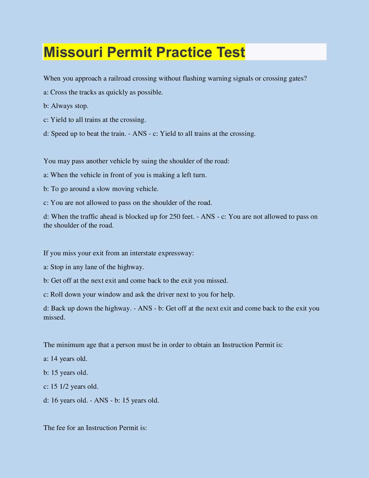 my california permit test answers