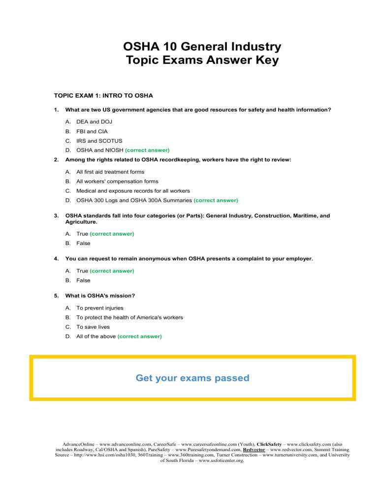 general safety test answers