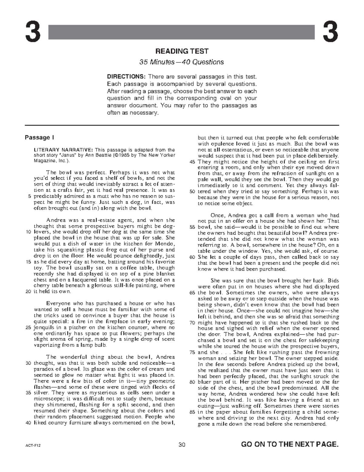 reading test act answers