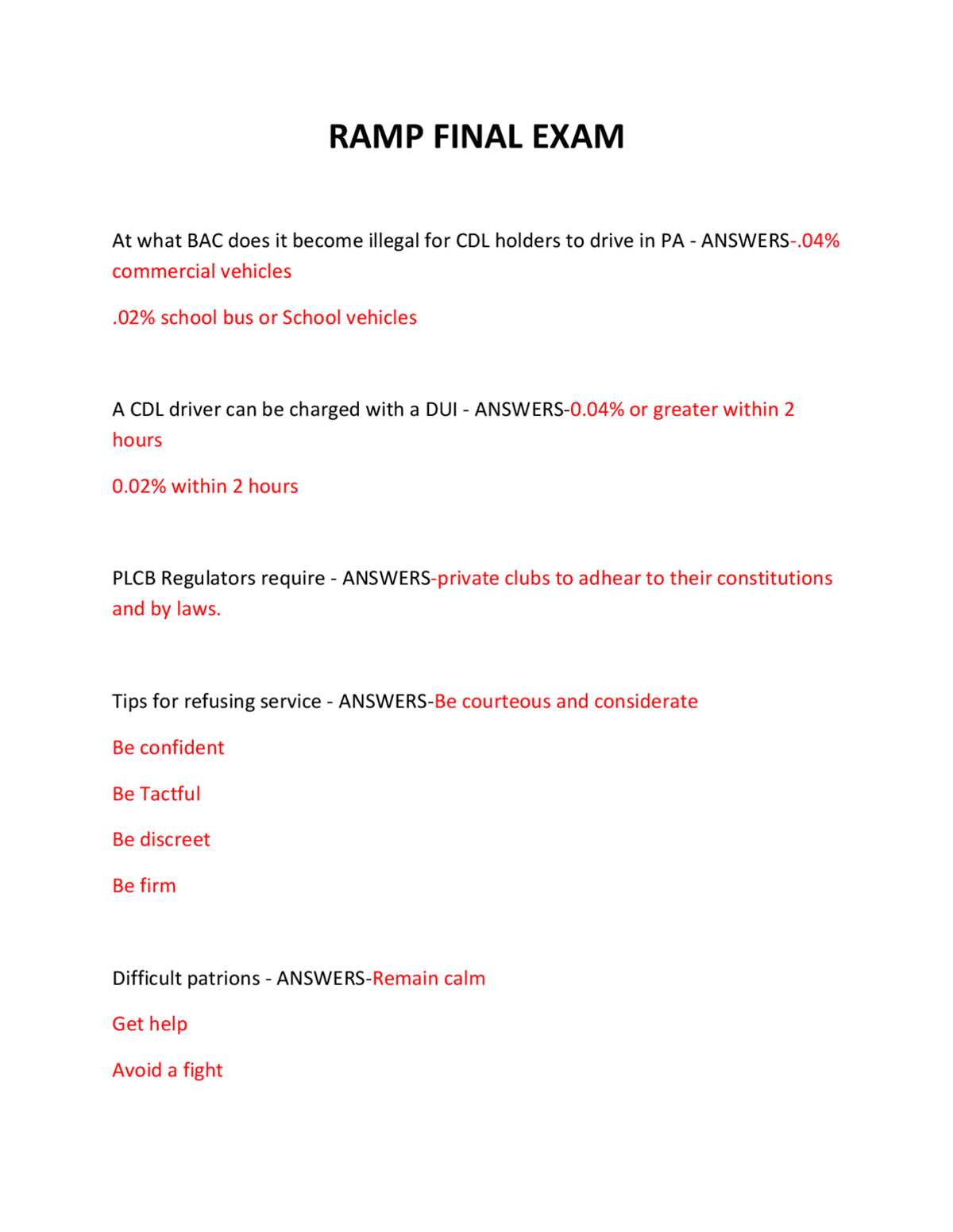 ramp final exam answer key