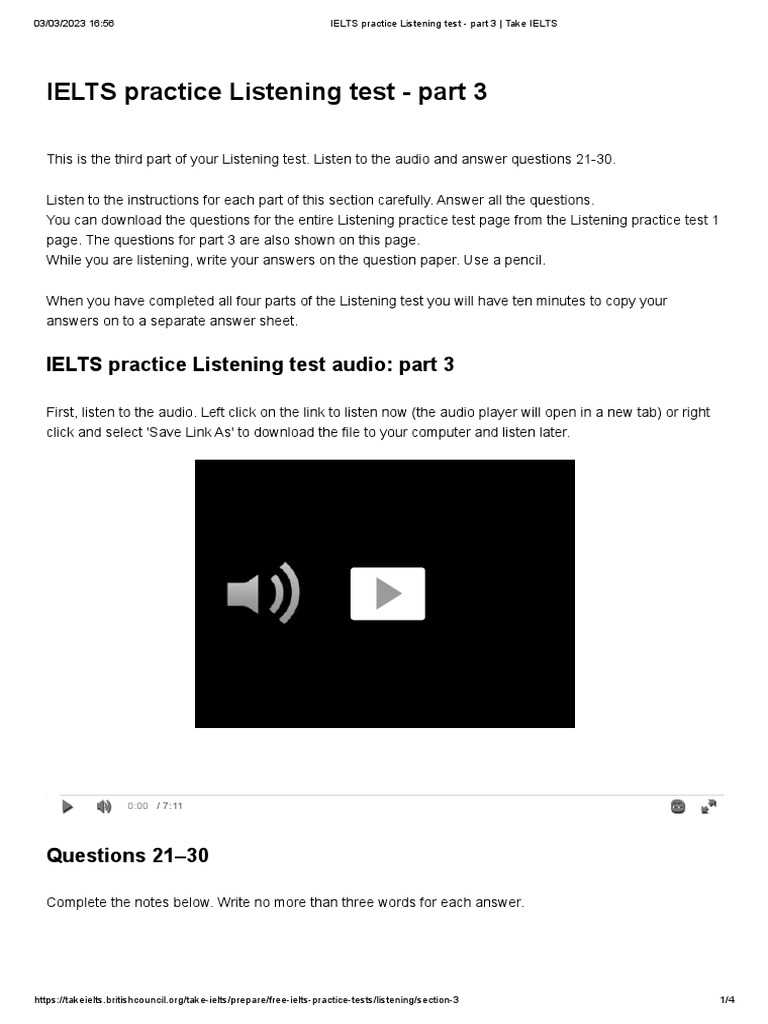 ielts academic listening test with audio and answers