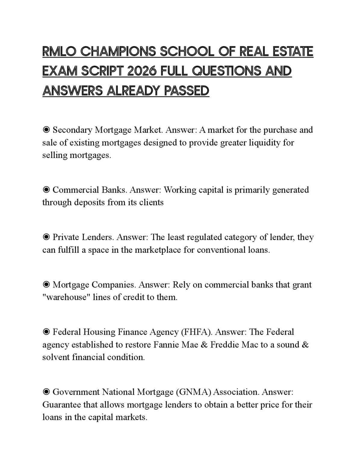 champions school of real estate exam answers